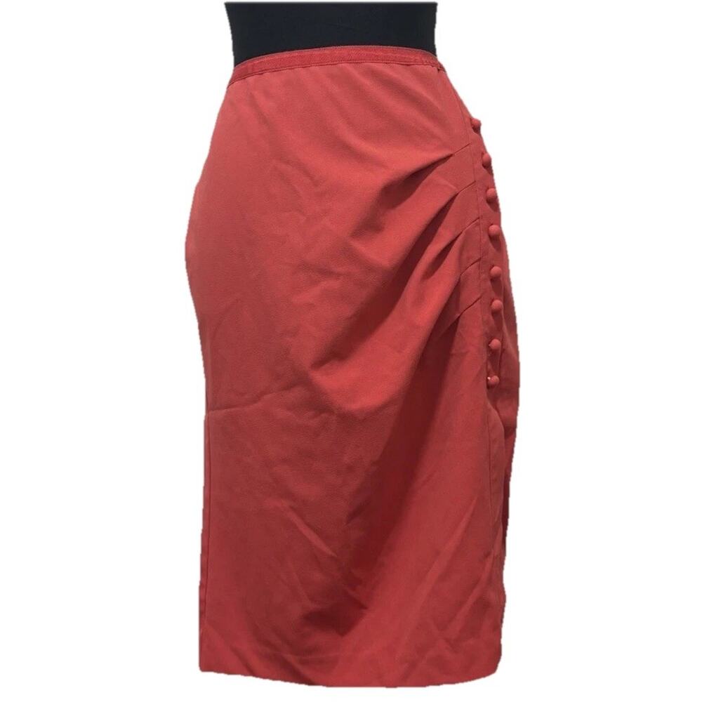 New York & Company Stretch Pencil Skirt Coral Pink Ruched Button Detail Size 6